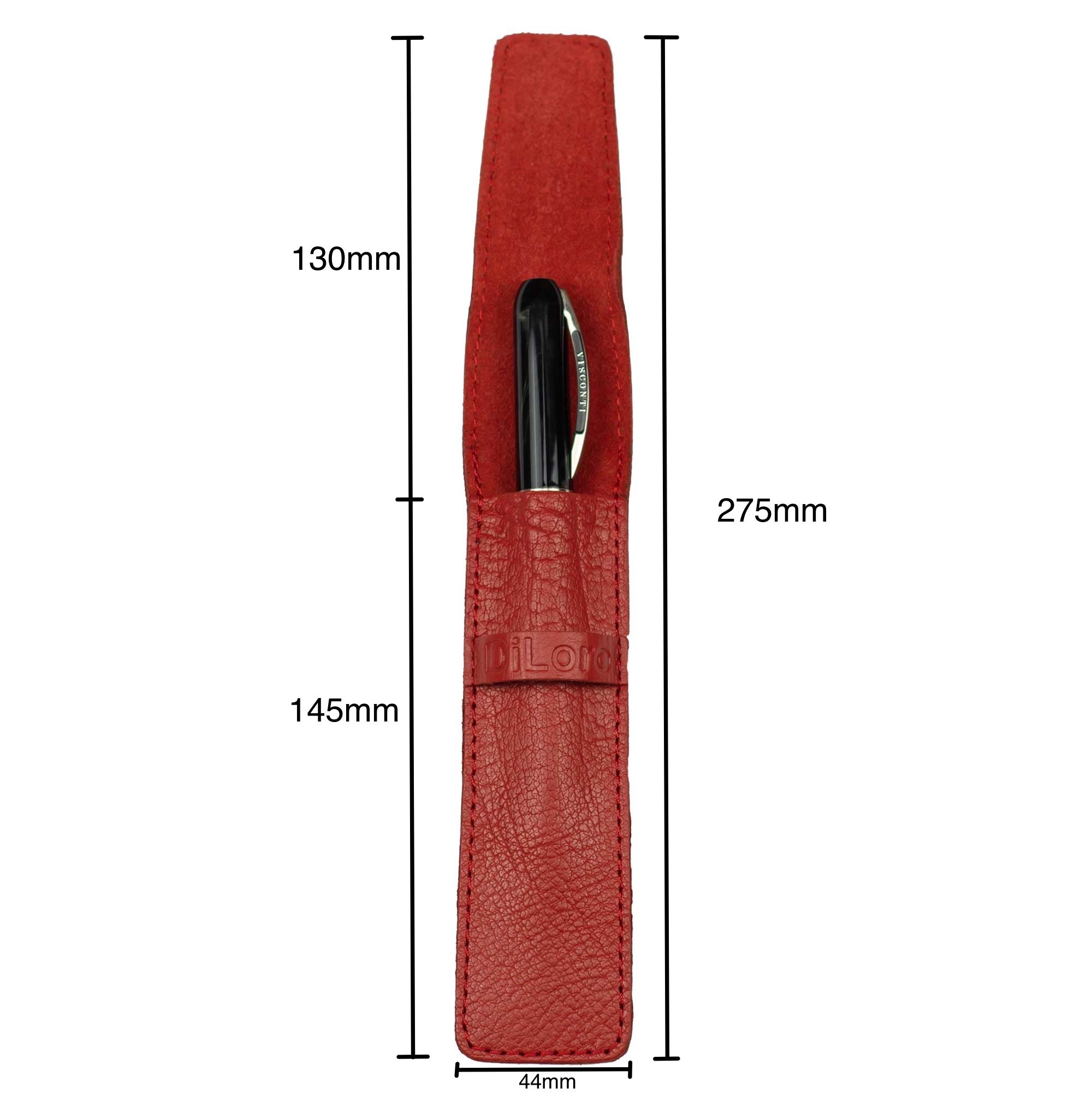 DiLoro Single Leather Pen Holder in Venetian Red, Full Grain Leather - Dimensions