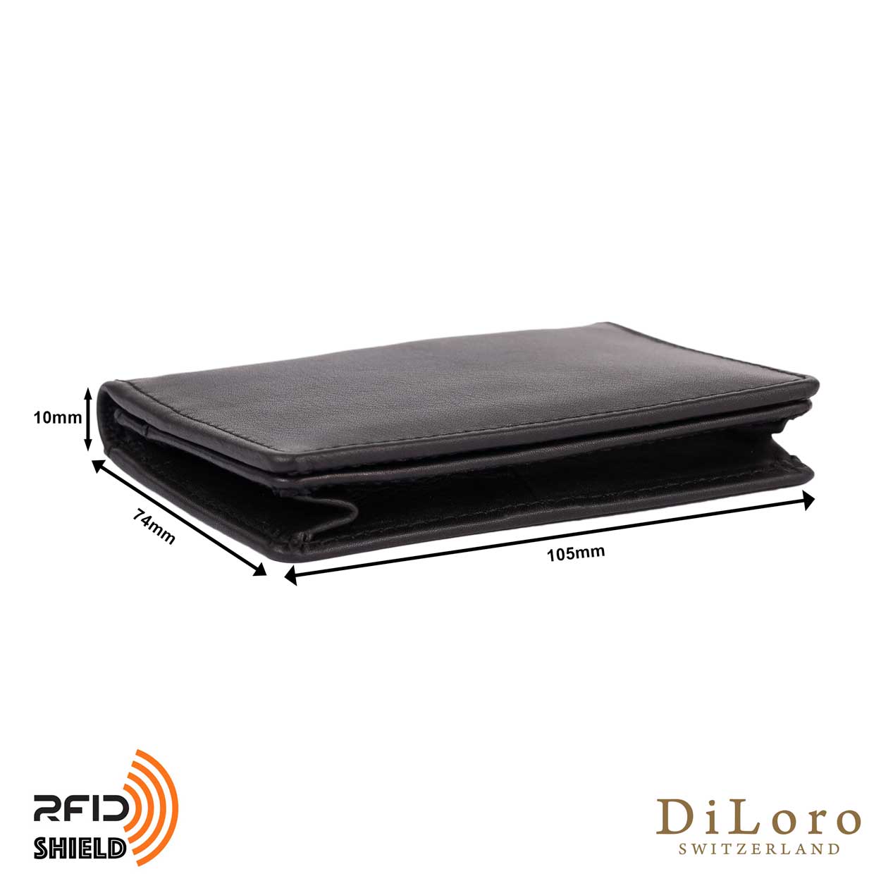 DiLoro Travel Leather Business Card Wallet Black - Dimensions (Empty)
