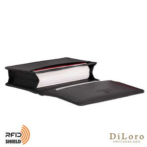 DiLoro Travel Leather Business Card Wallet Black - Open, Inside View