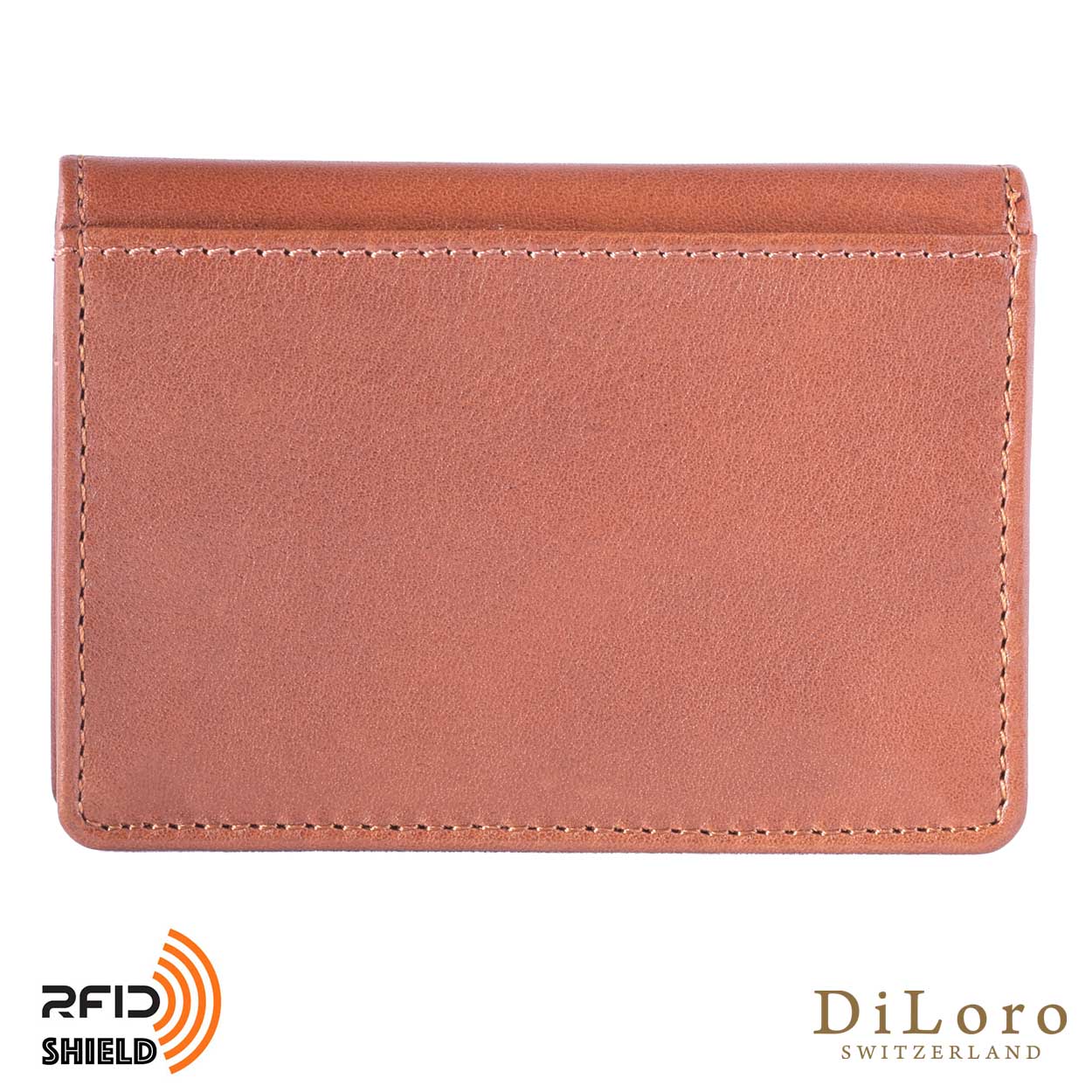 DiLoro Italy RFID Blocking Bifold Slim Genuine Leather Business Card Wallet Bugatti Tan - Back View