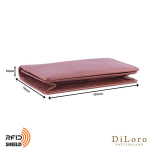 DiLoro Italy RFID Blocking Bifold Slim Genuine Leather Business Card Wallet Bugatti Tan - Dimensions
