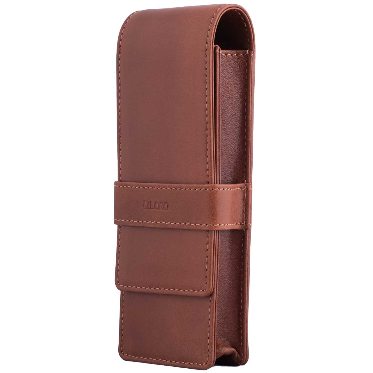 DiLoro Leather Triple Pen and Pencil Holder - Bugatti Tan Side 1