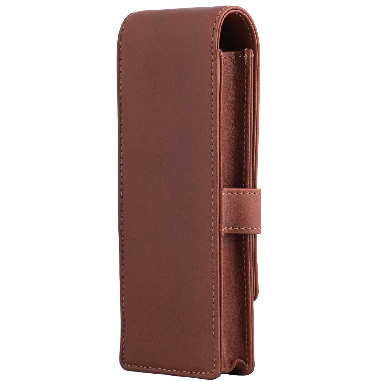 DiLoro Leather Zippered Triple/Quad Pen Case Premium Full Grain Napa Leather