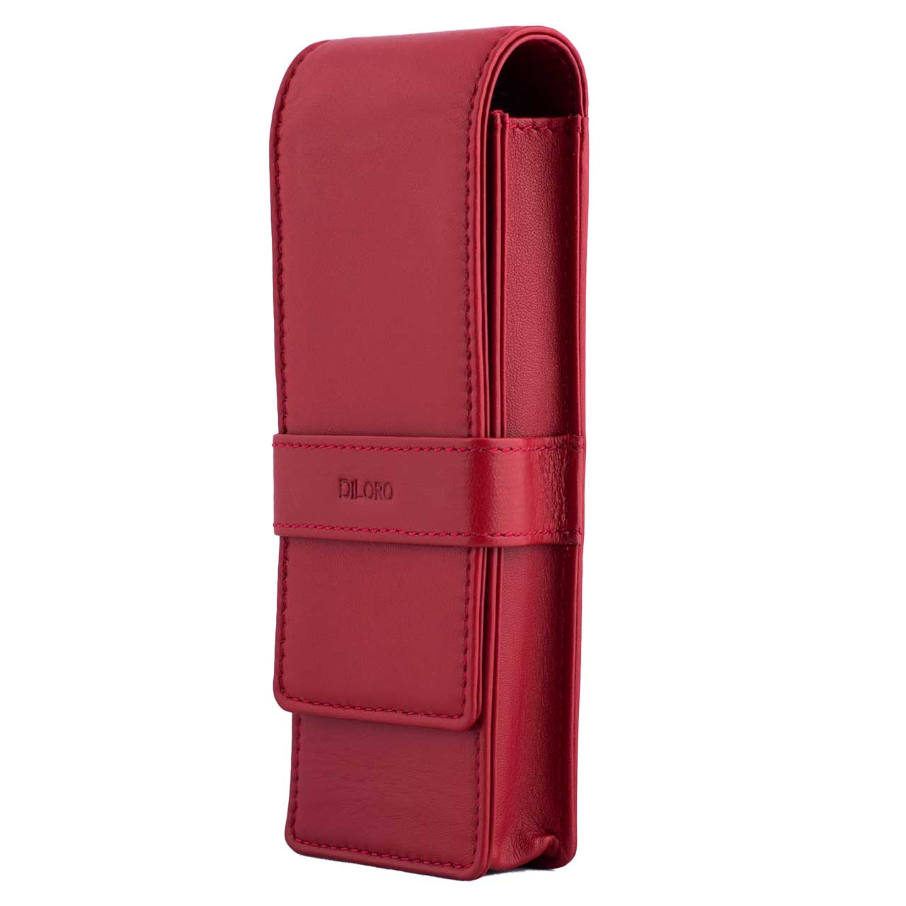 DiLoro Leather Triple Pen and Pencil Holder - Venetian Red Side 1