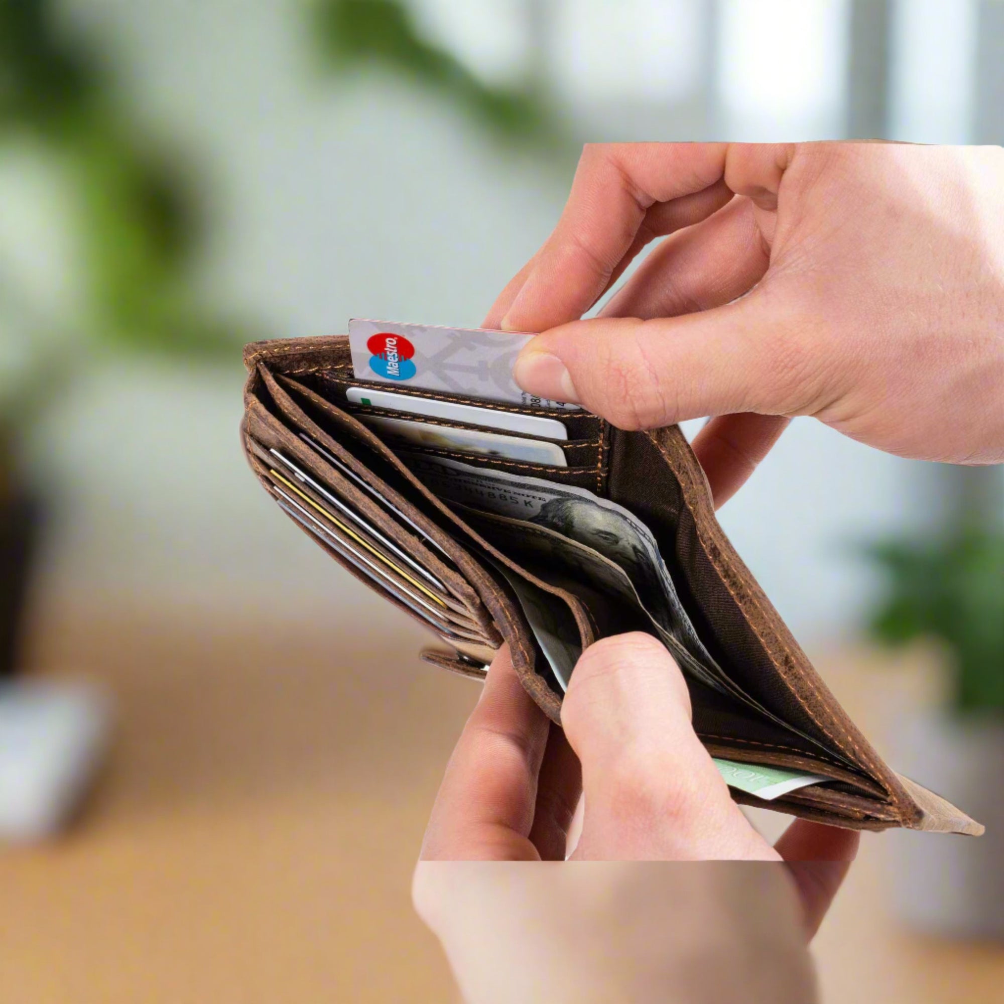 Leather Bifold Wallet with Card Slots & Bill Compartment