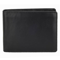 DiLoro Men's Leather Bifold Flip ID Zip Coin Wallet with RFID Protection in Black. Full grain nappa leather - best quality leather! Front View