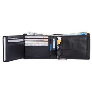 DiLoro Men's Leather Bifold Flip ID Zip Coin Wallet with RFID Protection - Black