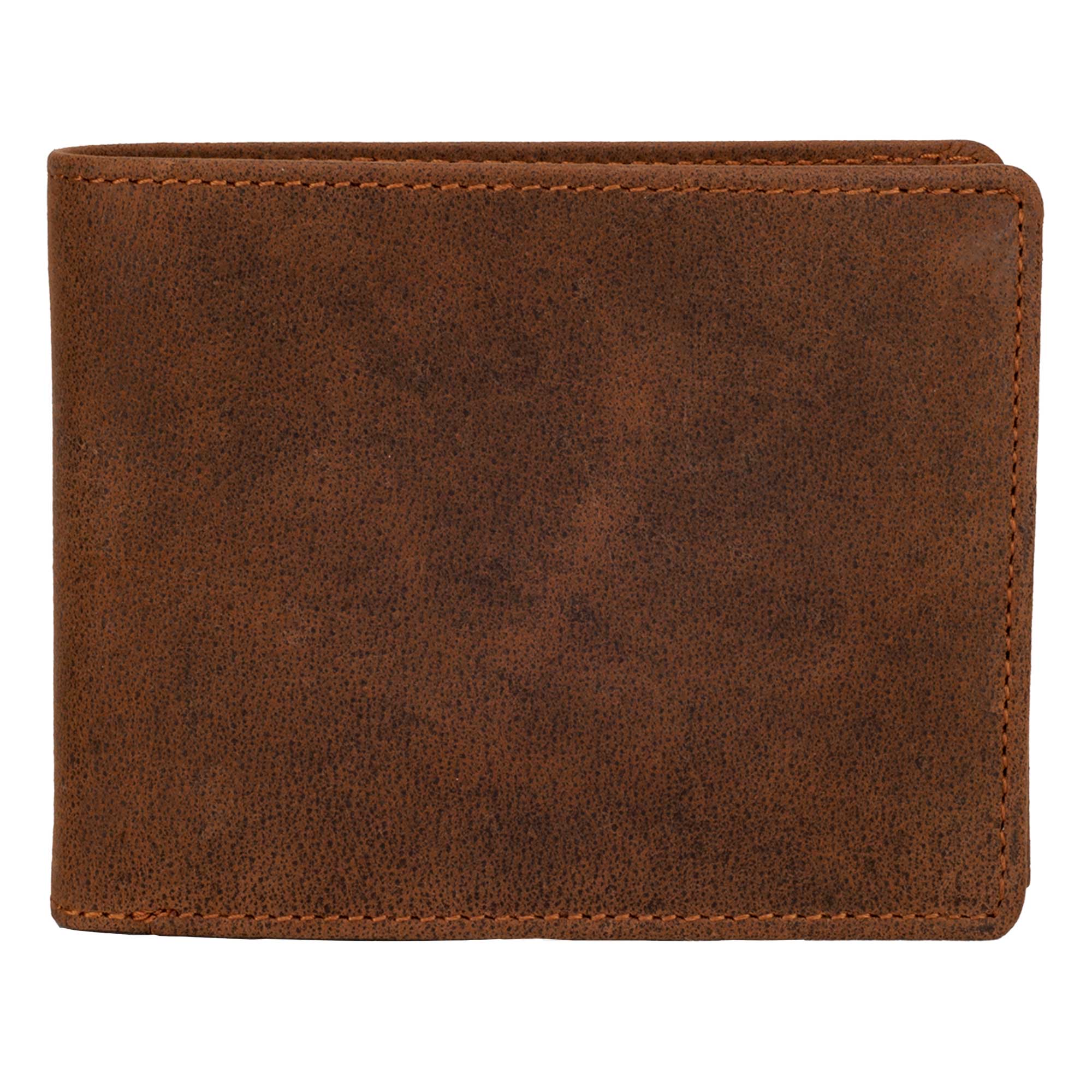 DiLoro Men's Leather Bifold Flip ID Zip Coin Wallet with RFID Protection - Dark Hunter Brown Front View