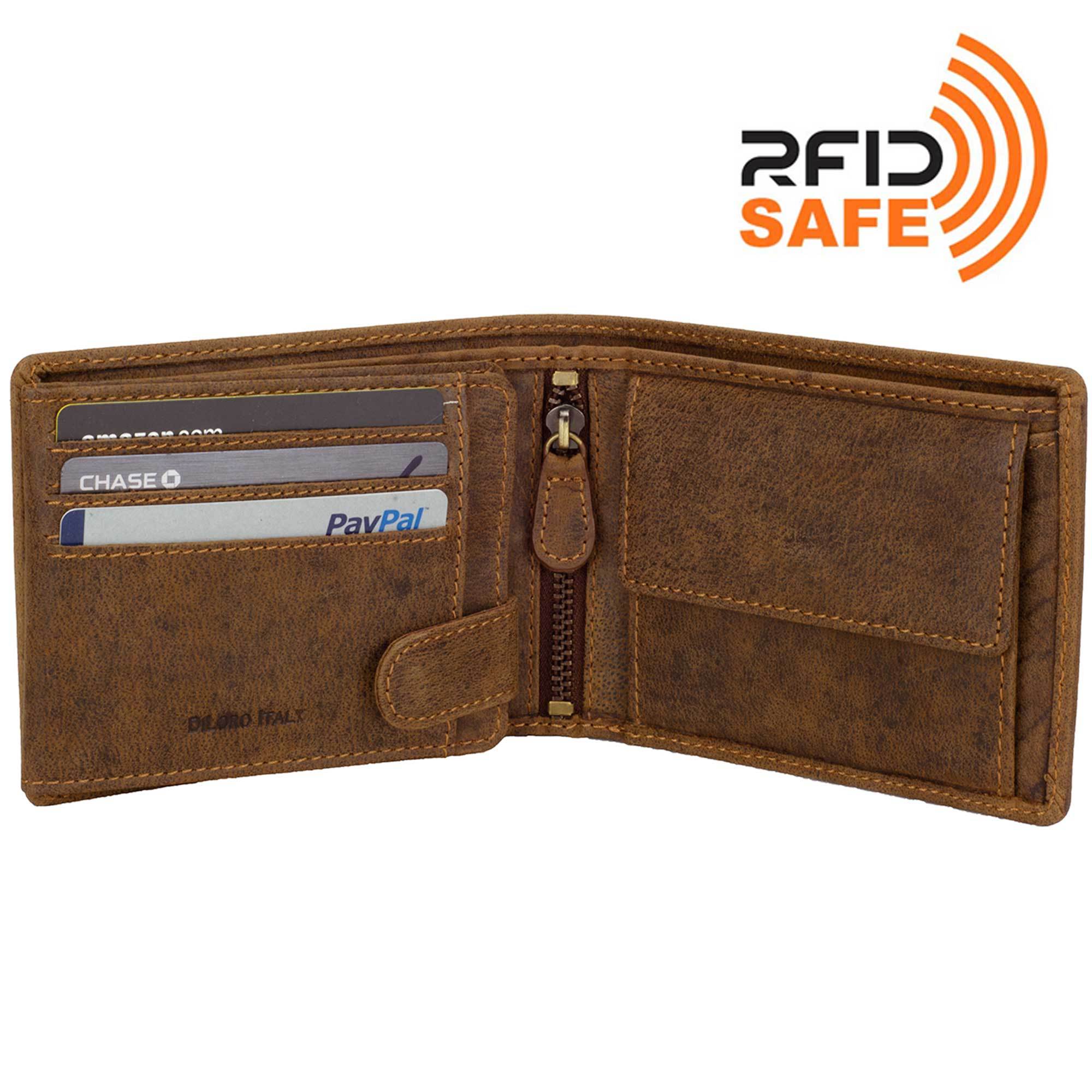 Large Zipped Men's Leather Wallet with RFID Protection