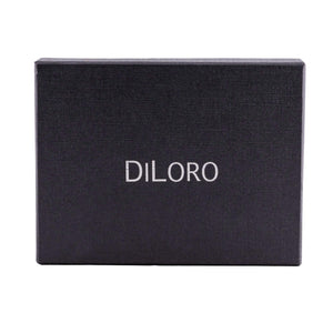 DiLoro Men's Leather Wallet Gift Box - Black with Silver DILORO Logo