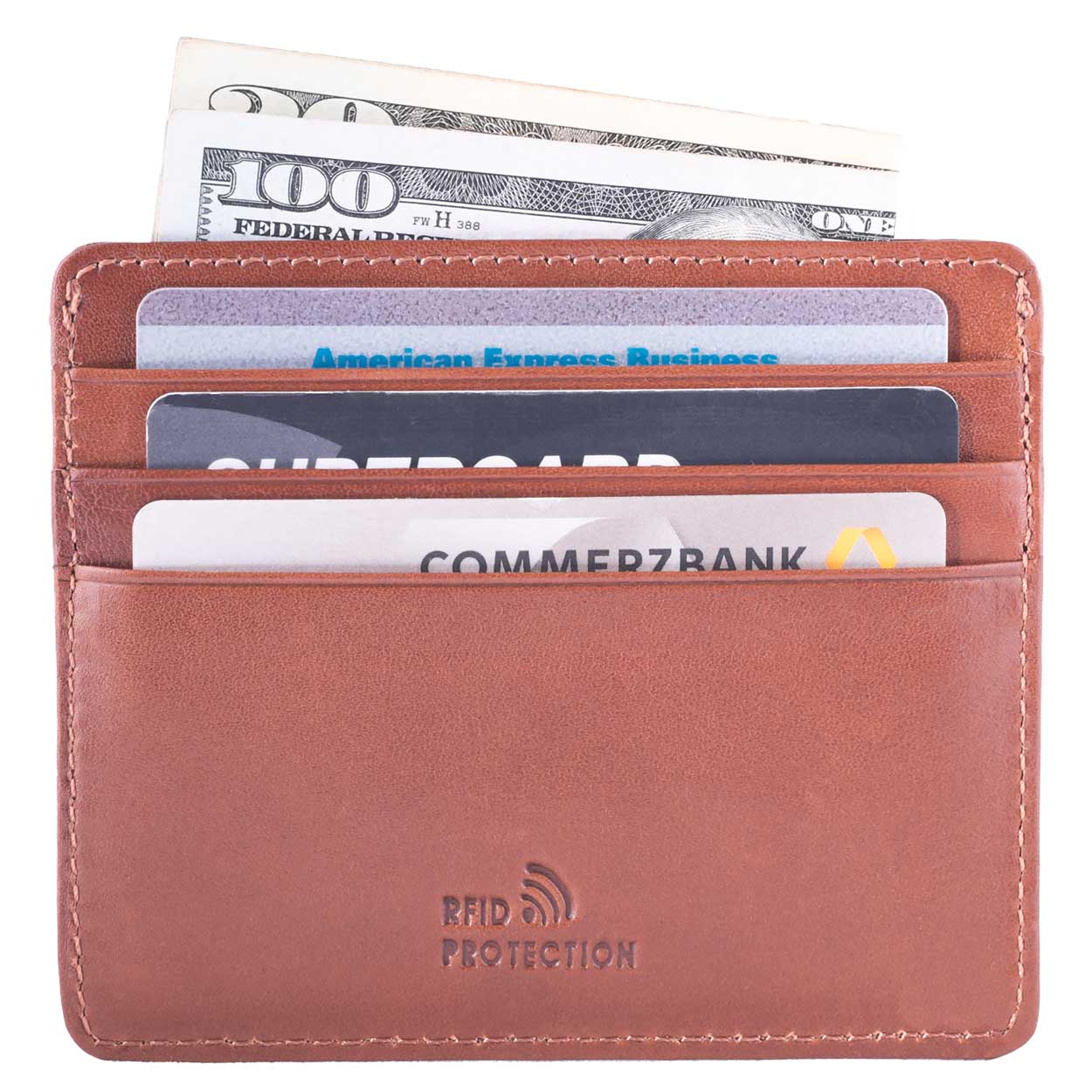 Bugatti Tan Nappa DiLoro Leather Ultra Slim RFID Blocking Minimalist Travel Card Wallet - Back View