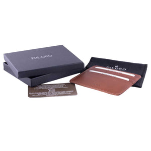 Bugatti Tan Nappa DiLoro Leather Ultra Slim RFID Blocking Minimalist Travel Card Wallet ships in our beautiful DiLoro gift box and with dust bag