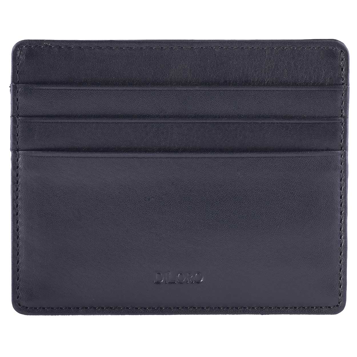 Black Nappa DiLoro Leather Ultra Slim RFID Blocking Minimalist Travel Card Wallet - Front View (Empty)