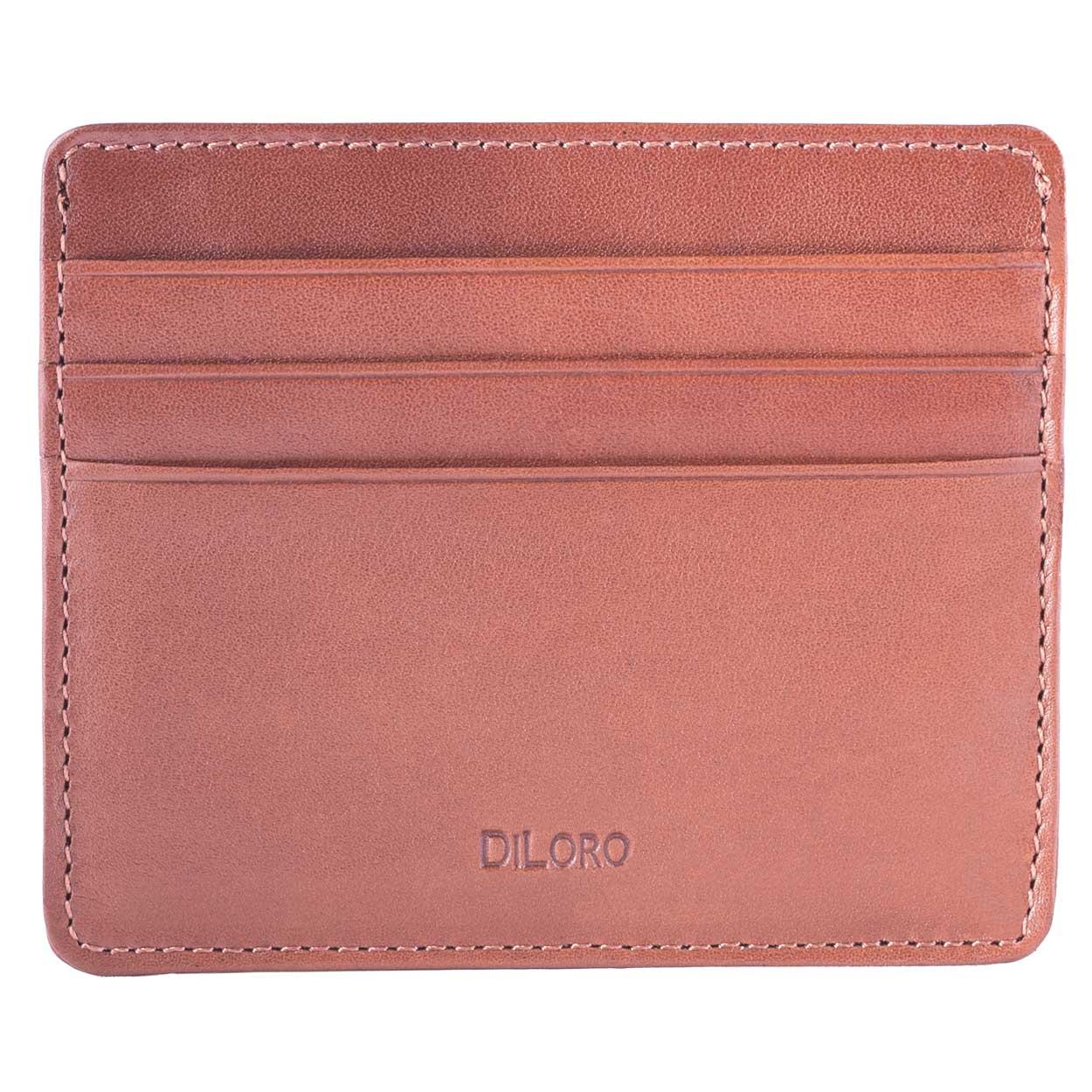 Bugatti Tan Nappa DiLoro Leather Ultra Slim RFID Blocking Minimalist Travel Card Wallet - Front View (Empty)