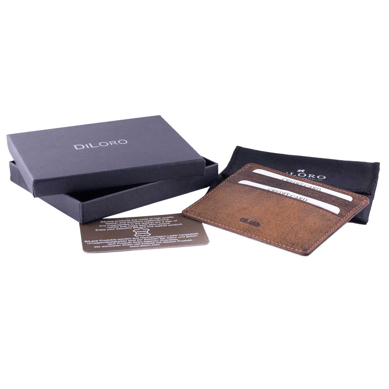 Dark Hunter Brown  DiLoro Buffalo  Leather Ultra Slim RFID Blocking Minimalist Travel Card Wallet ships in our beautiful DiLoro gift box and with dust bag