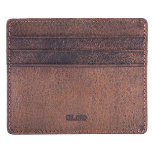 Dark Hunter Brown DiLoro Buffalo  Leather Ultra Slim RFID Blocking Minimalist Travel Card Wallet - Front View (Empty)