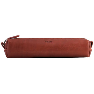 Multi-Purpose Zippered Leather Pen Pencil Case in Bugatti Tan