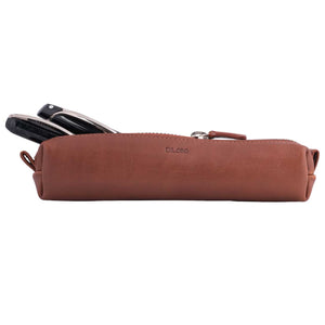 Multi-Purpose Zippered Leather Pen Pencil Case in Bugatti Tan - Lifestyle Picture (pens not included)