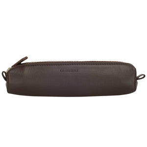 Multi-Purpose Zippered Leather Pen Pencil Case Pouch in Various Colors - Dark Brown