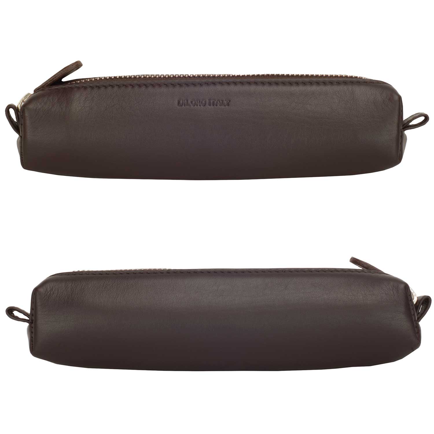 Multi-Purpose Zippered Leather Pen Pencil Case Pouch in Various Colors - Dark Brown (front and back)