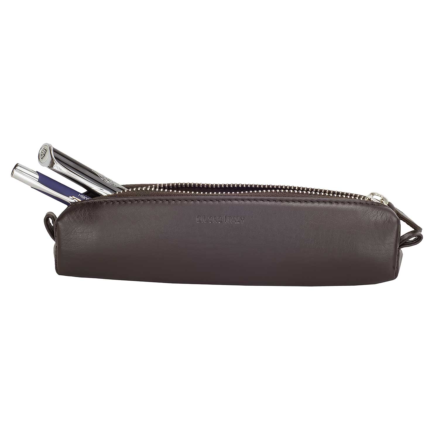 Multi-Purpose Zippered Leather Pen Pencil Case Pouch in Dark Brown (pens not included)
