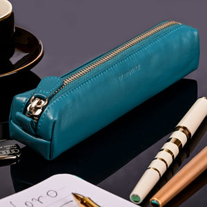 Multi-Purpose Zippered Leather Pen Pencil Case in Blue - Lifestyle Image