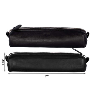 Multi-Purpose Zippered Leather Pen Pencil Case in Various Colors - Black (front and back side)