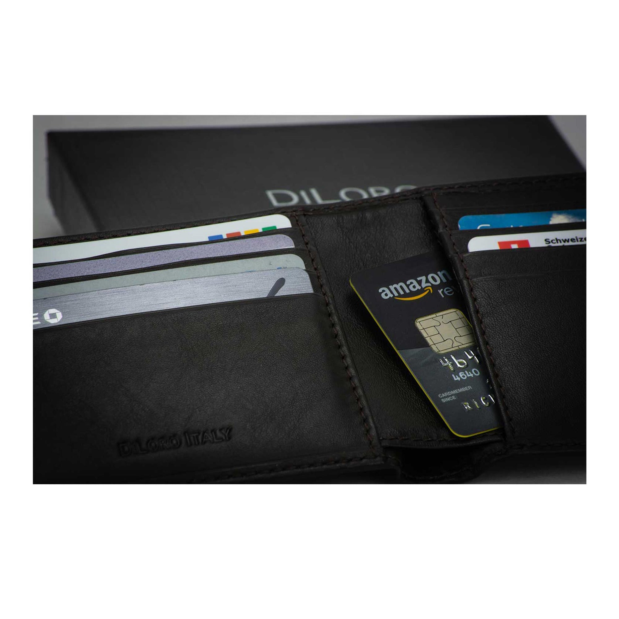 Wallet by DiLoro Italy Genuine Leather Slim Bifold Men's Wallet with RFID Blocking Technology in Dark Brown with Gift Box