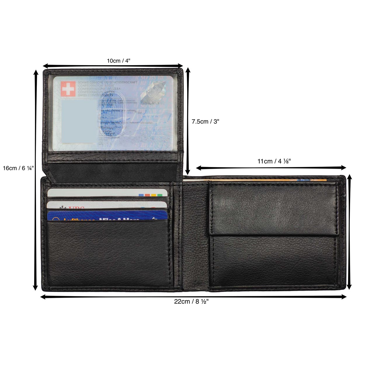 Compact Bifold Leather Wallet RFID Safe Midnight Black