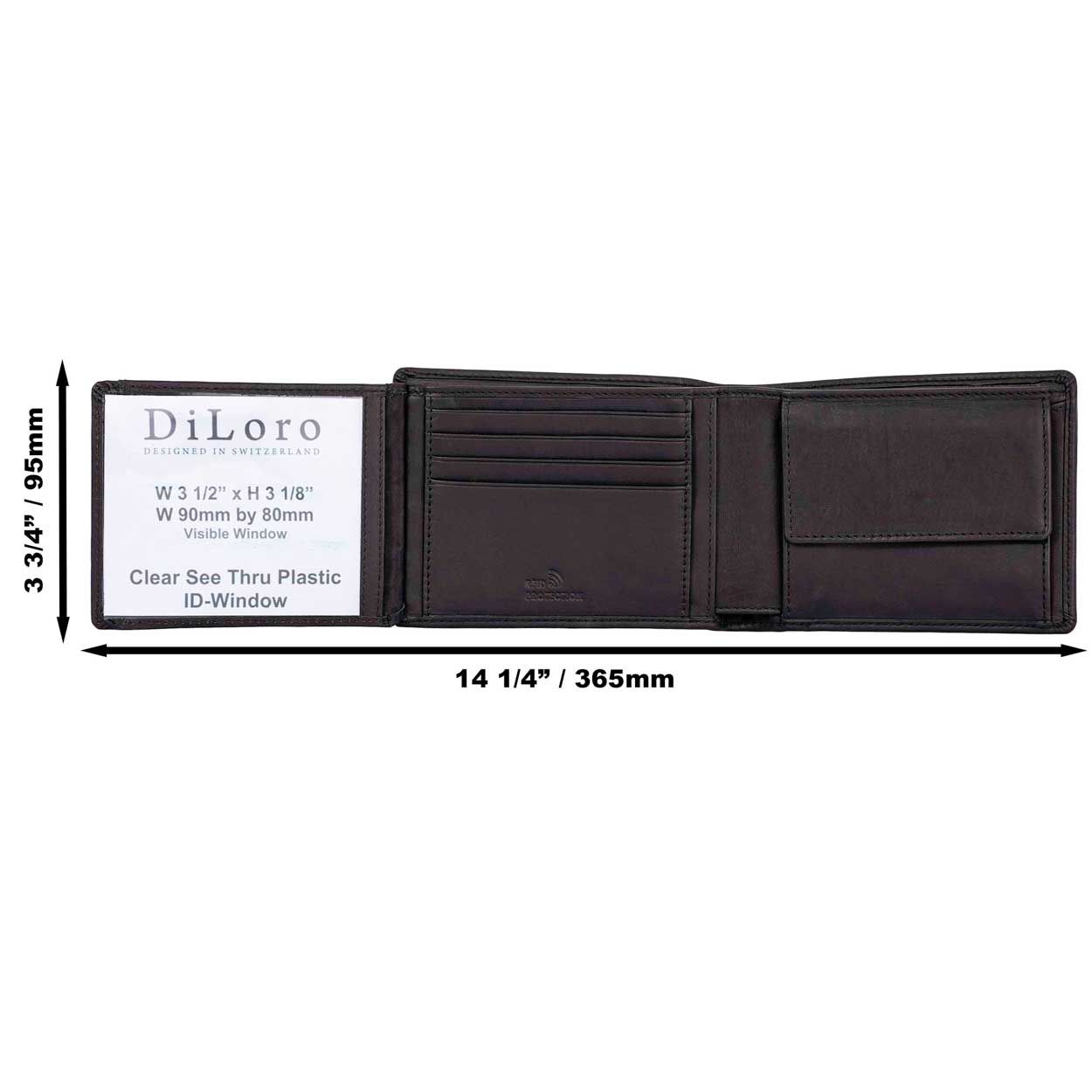 DiLoro Italy Mens Leather Wallet Bifold Flip ID Coin Section RFID Protection