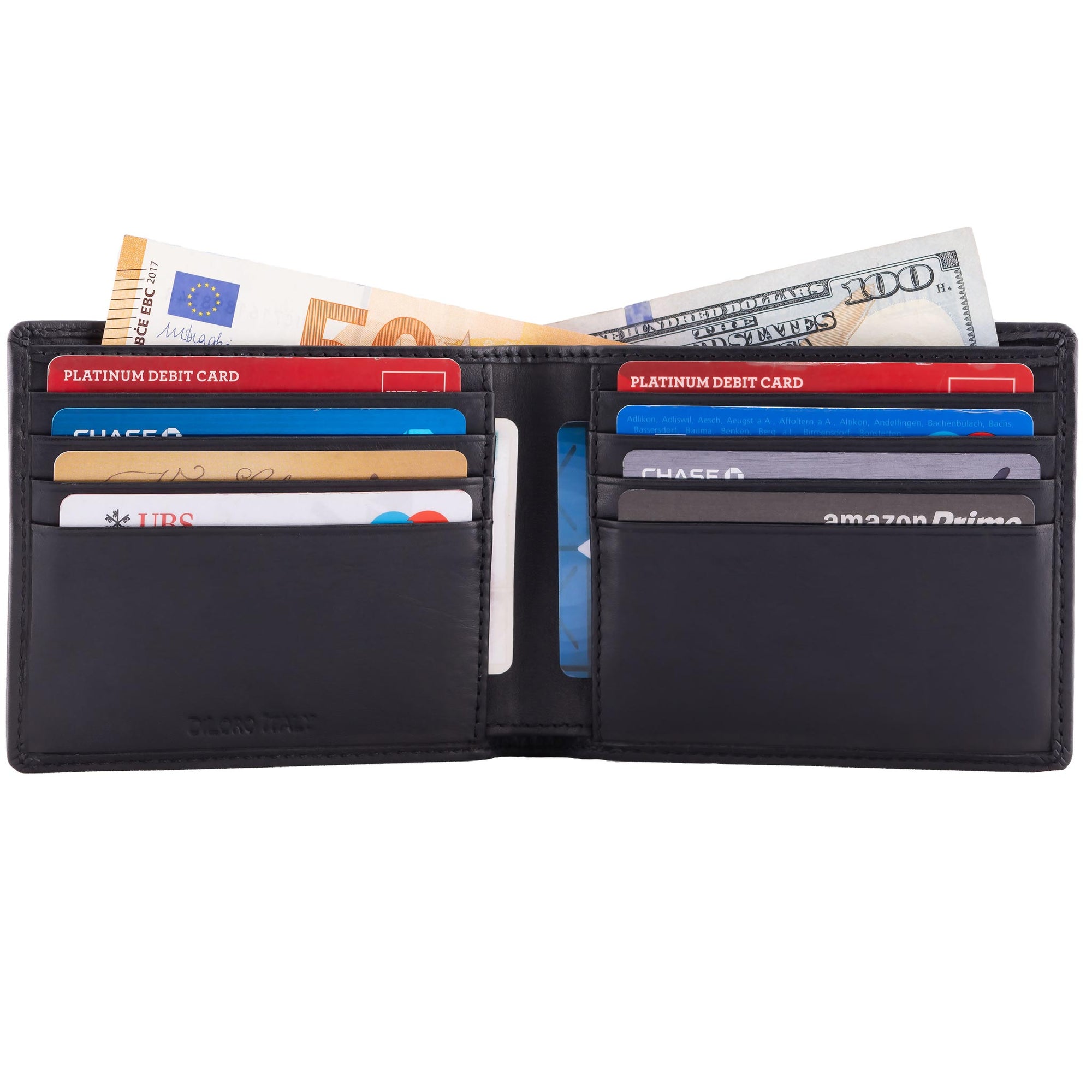 Wallet by DiLoro Italy Leather Ultra Slim Bifold Mens Wallet RFID Blocking - Black