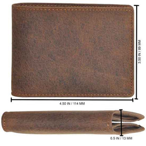Wallet by DiLoro Italy Leather Ultra Slim Bifold Mens Wallet RFID Blocking - Dimensions for Dark Hunter Brown