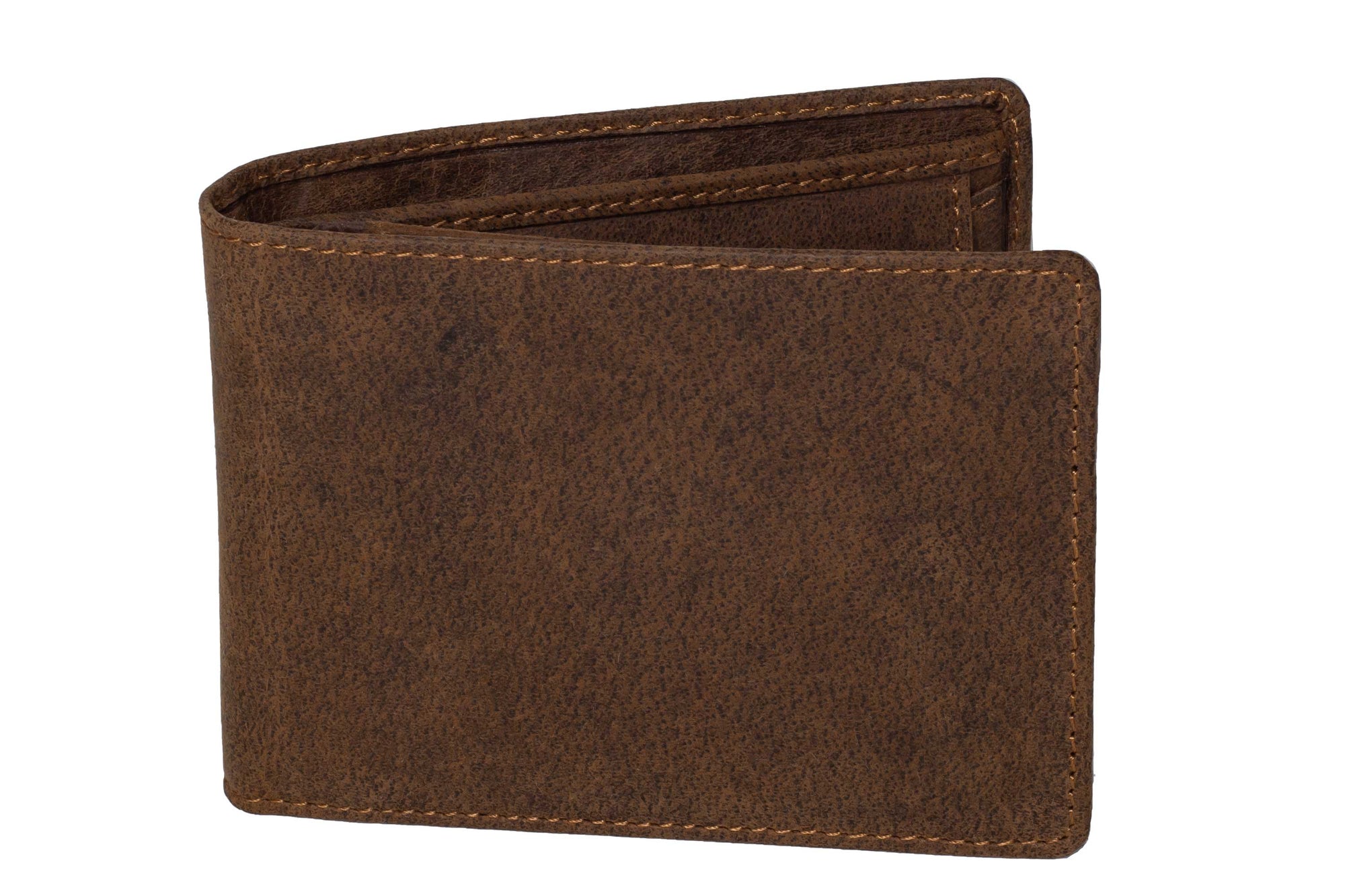 DiLoro Italy Men's Leather Wallet RFID Blocking Genuine Full Grain, Vegetable Tanned Leather, Bifold Flip Coin Wallet with RFID Blocking Technology to Protect your from Identity Theft, Dark Hunter Brown - Front View