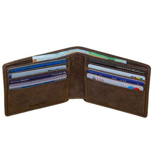 Wallet by DiLoro Italy Leather Ultra Slim Bifold Mens Wallet RFID Blocking - Dark Hunter Brown