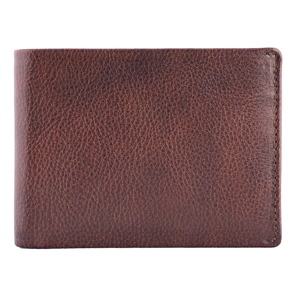 A slim, stylish, and secure wallet in Gemini Brown made with genuine Saffiano leather and RFID blocking technology - Front View