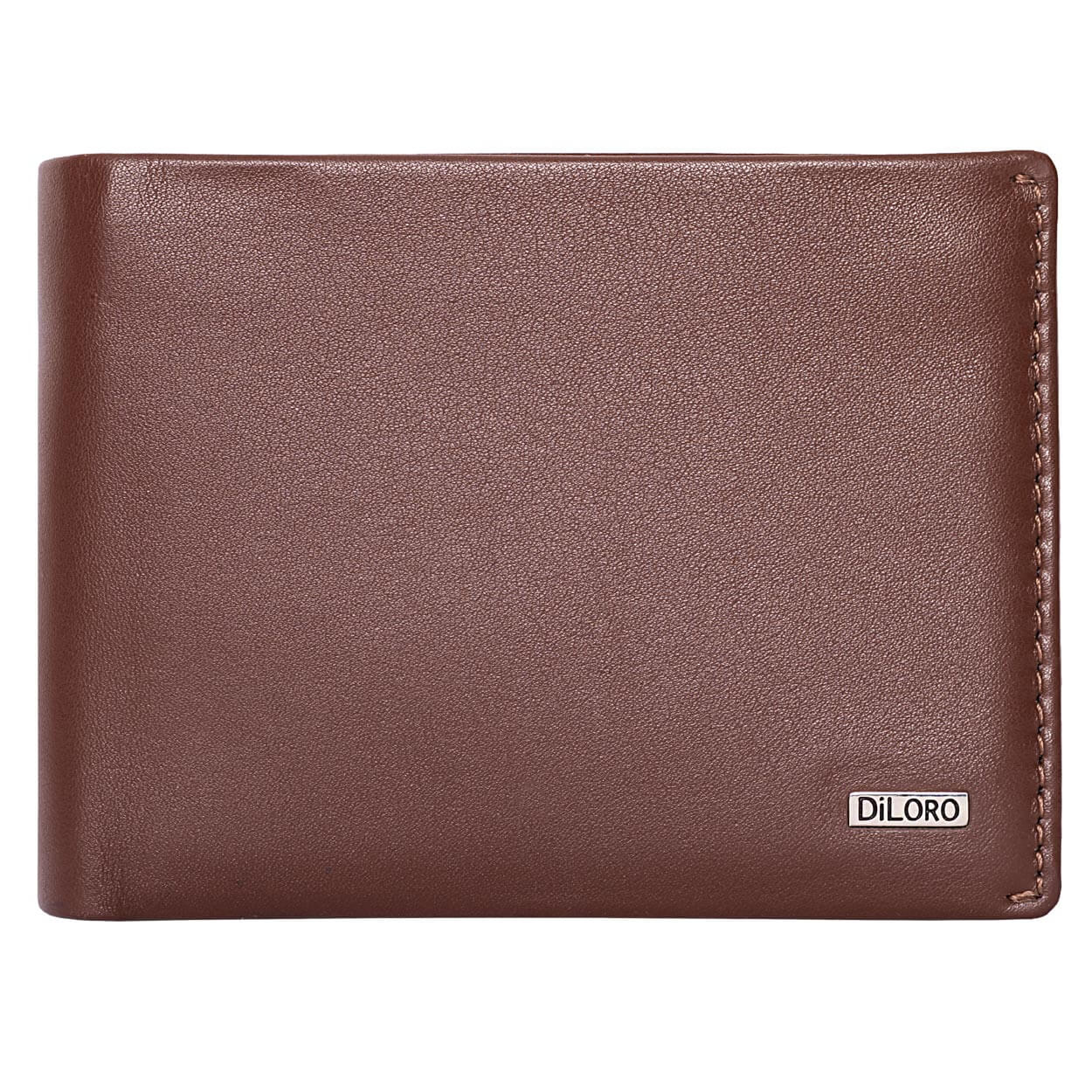 Compact Mens Leather Wallet with Coin Compartment in Hickory Brown - Front View