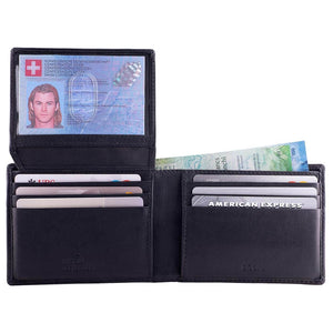 DiLoro Men's Leather Wallet Bifold 2 ID Windows RFID Protection -  Napa Black Open ID with Cash (not included)