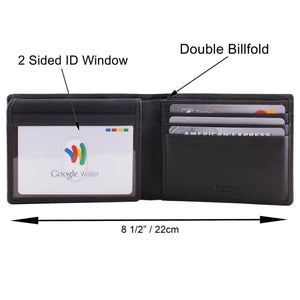 DiLoro Men's Leather Wallet Bifold 2 ID Windows RFID Protection -  Pictograph/Dimensions