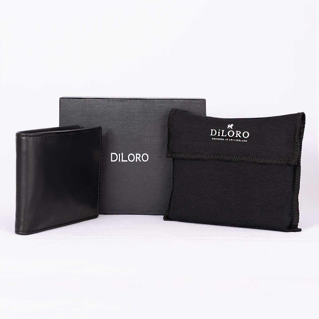 DiLoro Lugan Men's Bifold Leather Wallet Saffiano Black