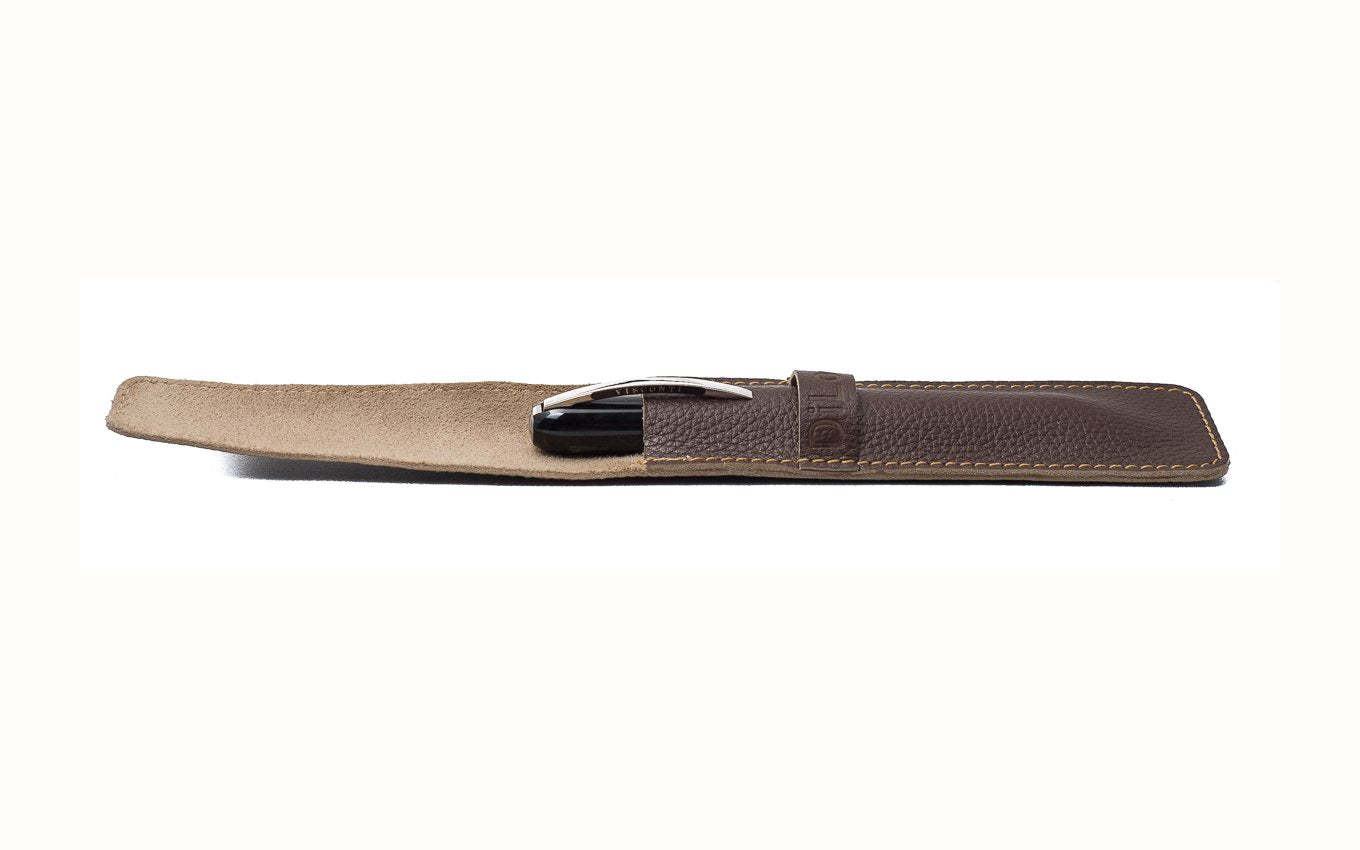 DiLoro Single Leather Pen Holder in Chocolate Brown Full Grain Leather