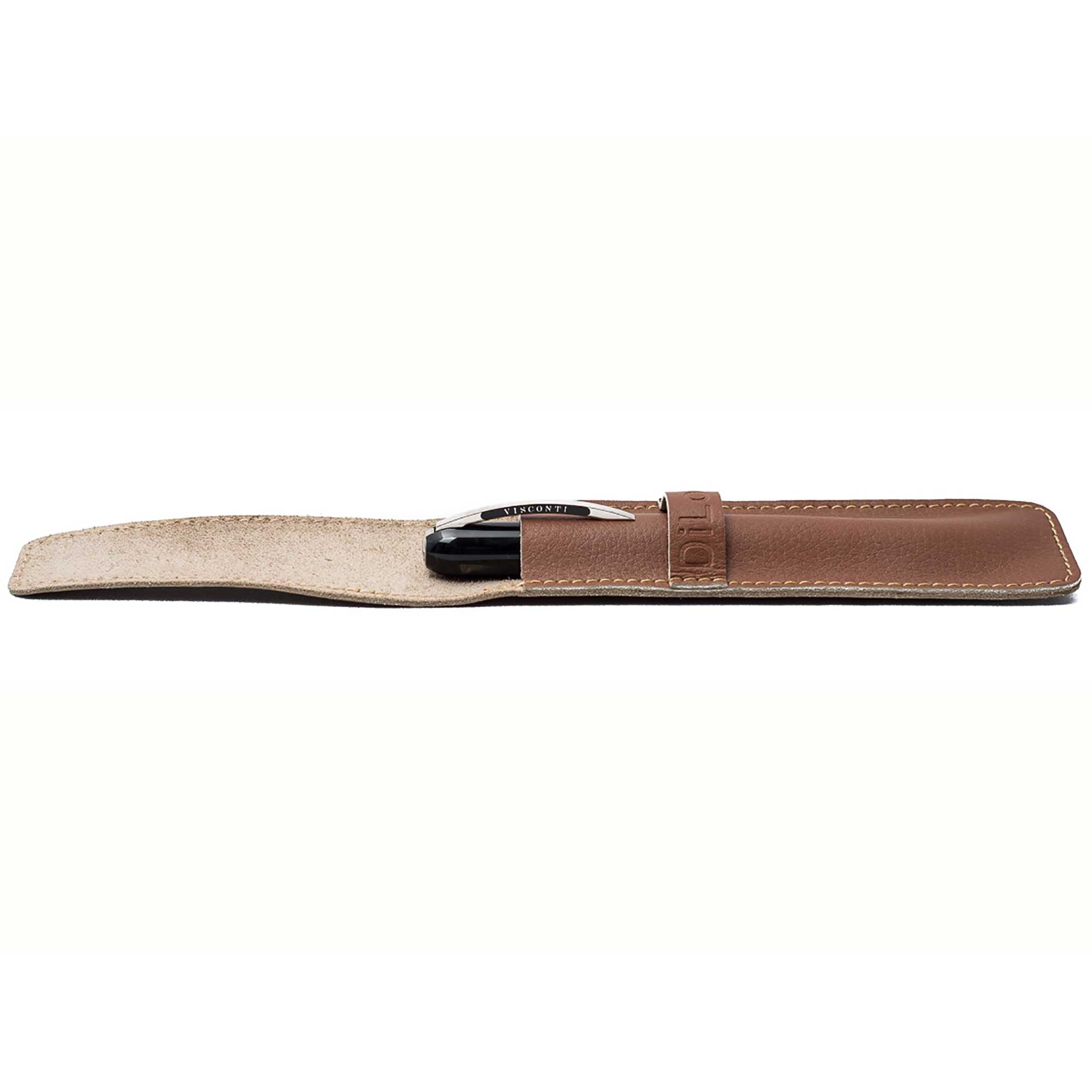 DiLoro Single Leather Pen Pencil Holder | One Pen Bugatti Tan