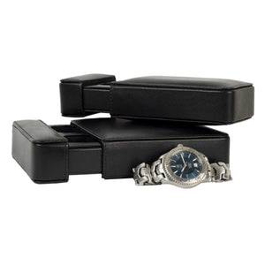 DiLoro Italy Leather Travel Watch Box Cases are available in single and double size - color black.