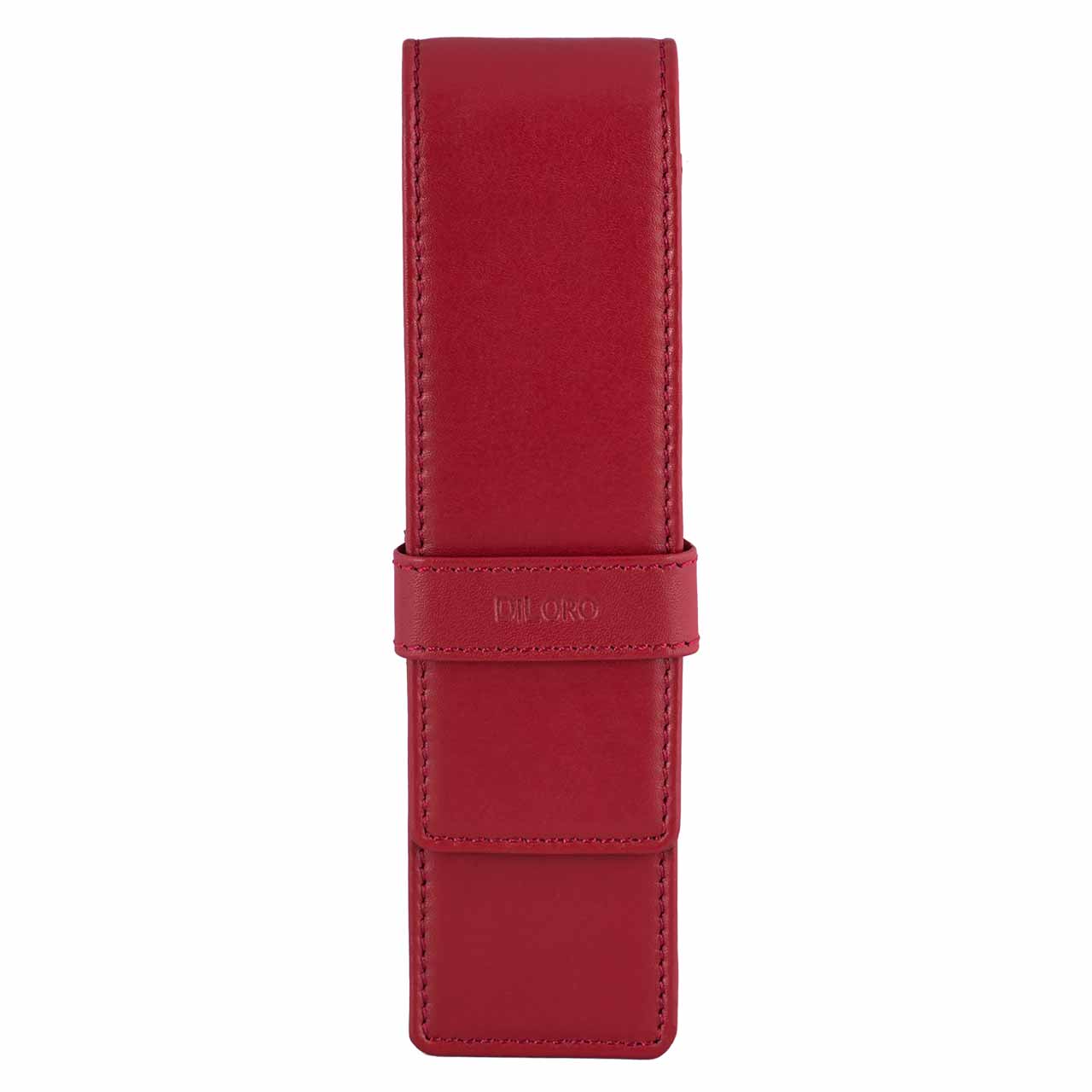 DiLoro Double Pen Case Holder in Top Quality, Full Grain Nappa Leather - Venetian Red (front view)