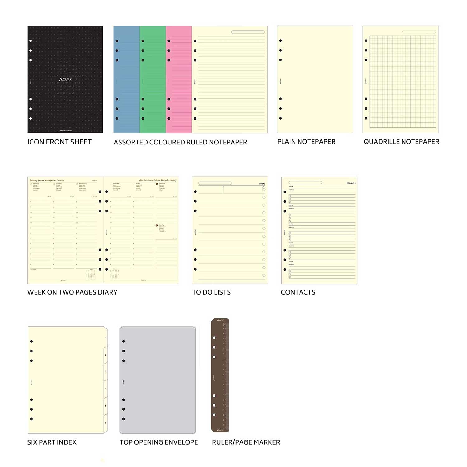 Filofax Malden A5 Navy Leather Organizer Agenda Calendar - Inserts