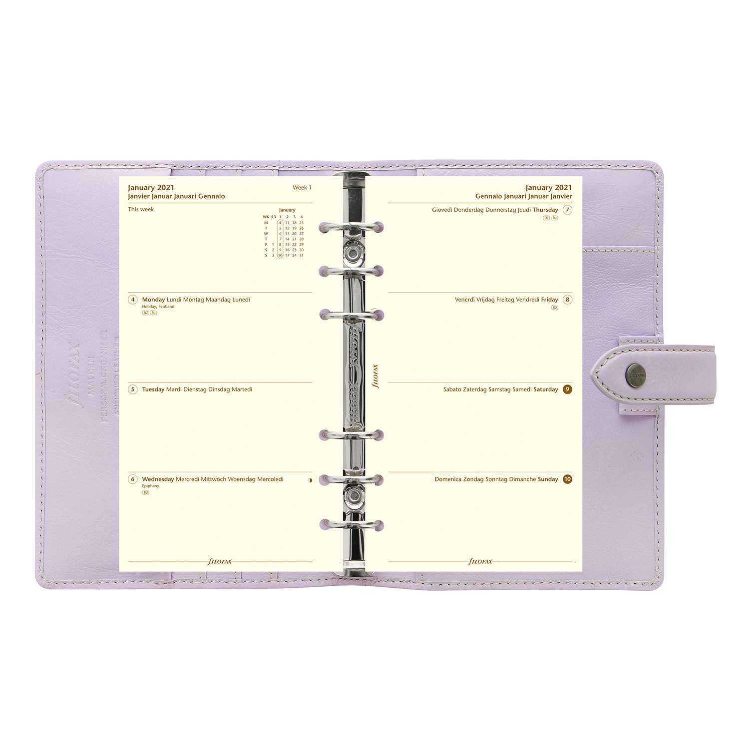 Filofax Malden Personal Orchid Leather Organizer Agenda Calendar 2024 - Inside