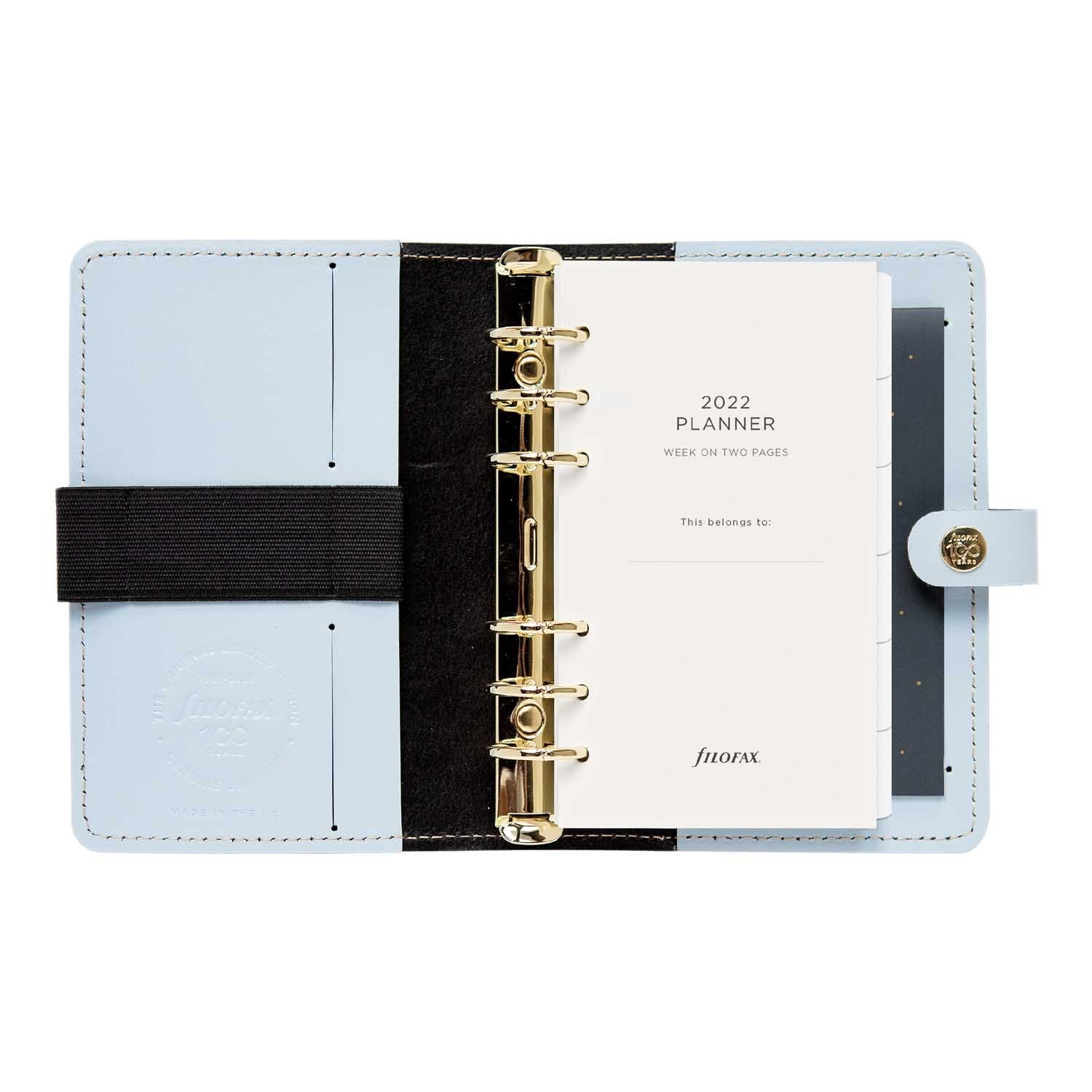 Filofax Limited Edition 2022 Centennial Personal Size Original Genuine Leather Organizer Sky Blue Front Open