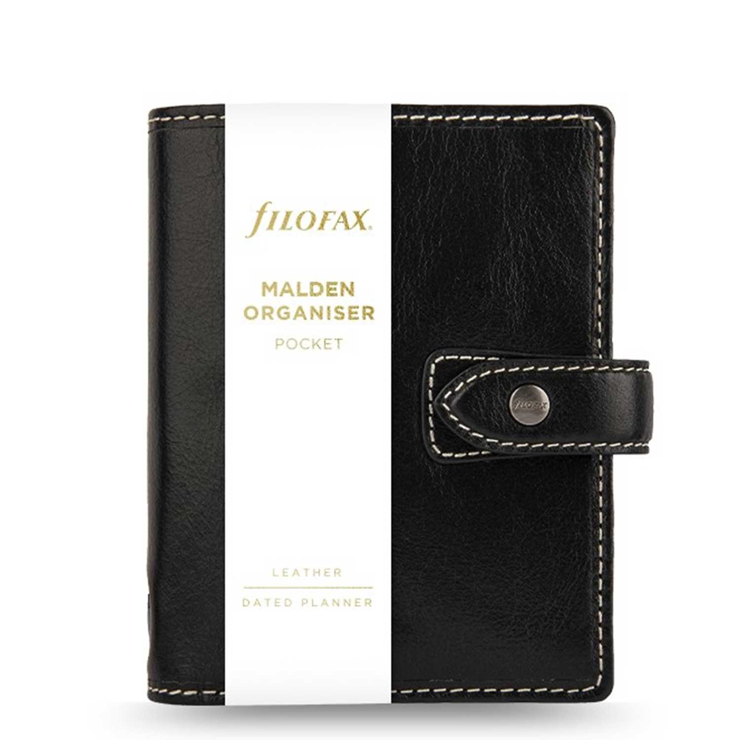 Filofax Malden Pocket Black Leather Organizer Agenda Calendar - Front Cover